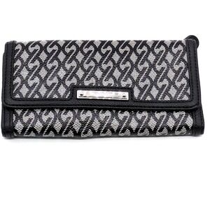 Nine West Wallet Womens Black Silver Organizer Tri Fold Snap Close‎ Zip Pocket